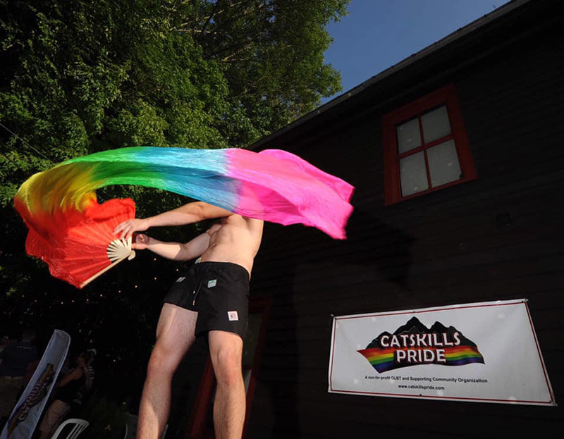 New York City dancer Jason Rides performs at the Catskills Pride Stonewall anniversary fundraiser at the Stickett Inn in Barryville.